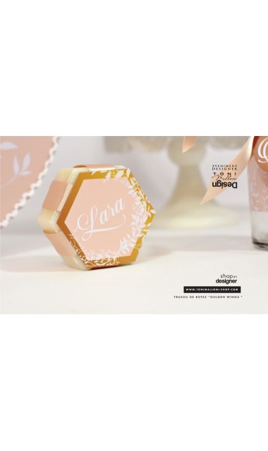 Trusou de botez gold cu ingeras pentru fetite cu broderie personalizata, Gold Wings 12
